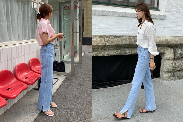 Dép kẹp cùng quần jeans hack dáng